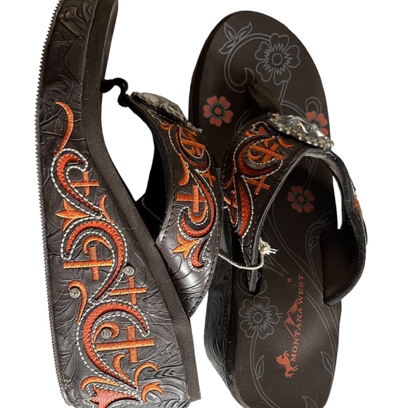 NWT - Montana West Flip Flops Brown and Orange Size 10 - Picture 3 of 10